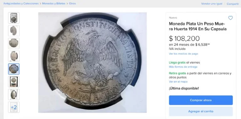Stará mince v hodnotě 1 peso se prodává za více než 100 000 za certifikát a cenný materiál